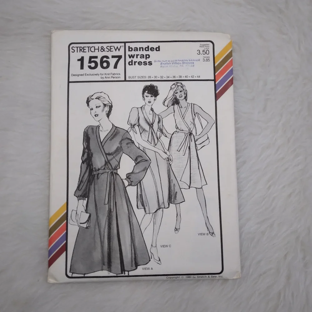 STRETCH & SEW 1567 Sz 28-44 Banded Wrap Dress